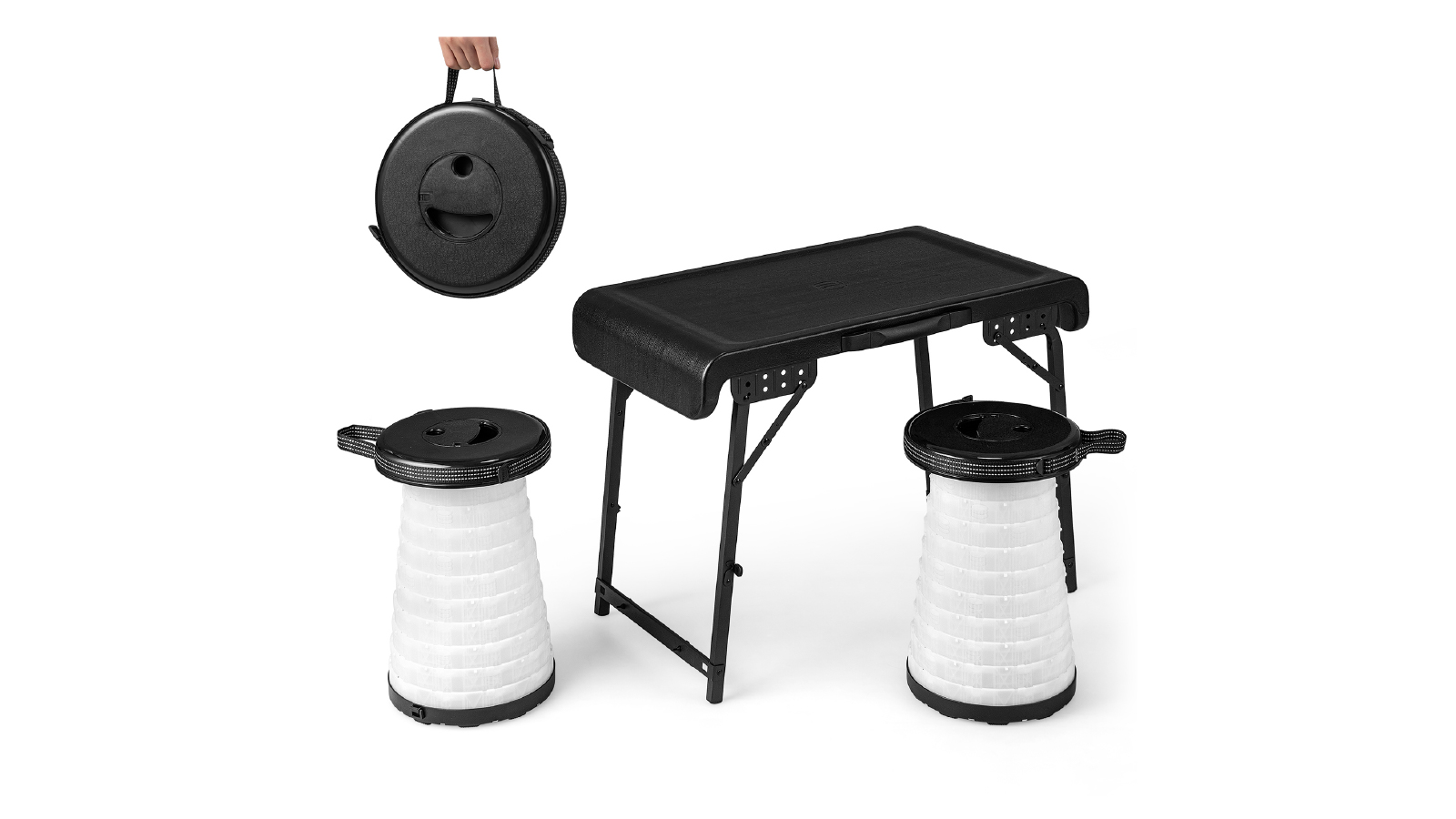 Costway 3 Piece Camping Table Stool Set with LED