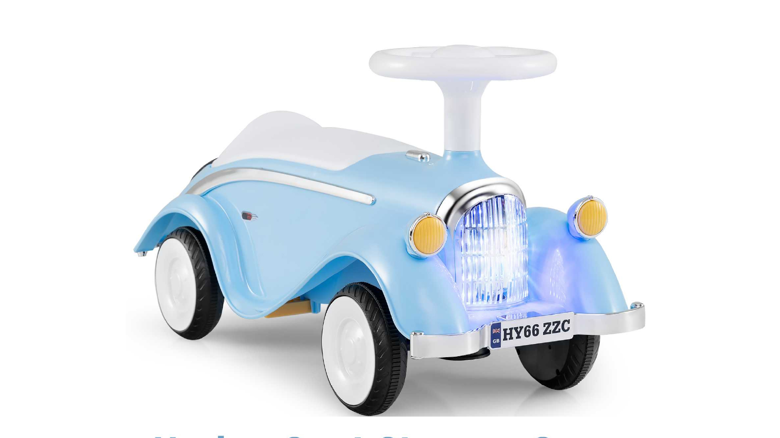 Costway Retro Ride on Toy Foot to Floor Sliding Car with Steering Wheel Horn LED Headlight and Under Seat Storage - Blue