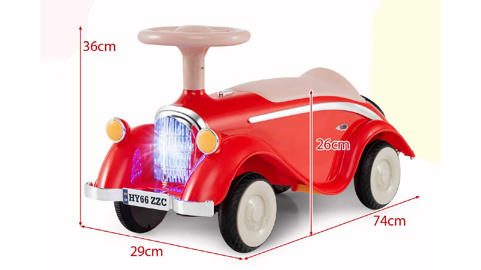 Costway Retro Foot to Floor Sliding Car Ride on Toy with Steering Wheel Horn LED Headlight and Under Seat Storage - Red