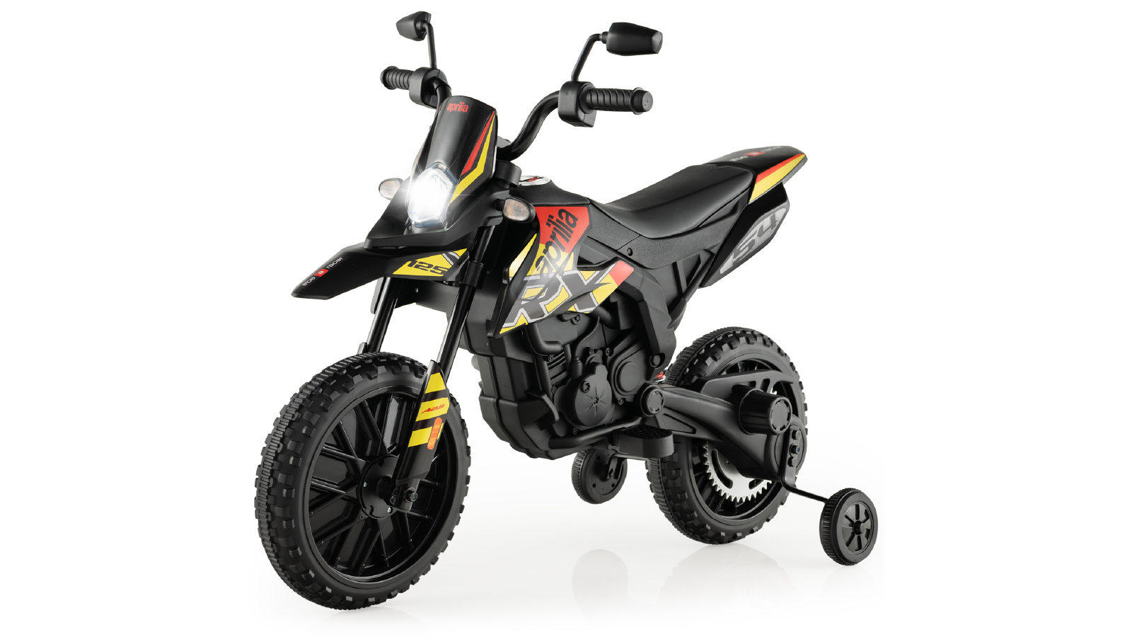 Costway Ride On Motorcycle Aprilia Licensed Electric Motorbike with Ancillary Wheels Music/USB/Wireless Function - Dark