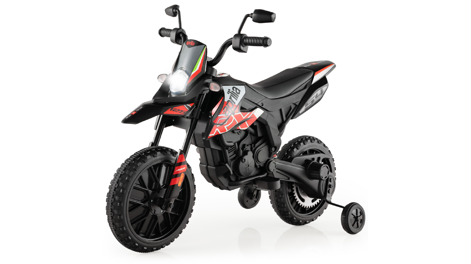 Costway Ride On Motorcycle Aprilia Licensed Electric Motorbike with Ancillary Wheels Music/USB/Wireless Function - Red