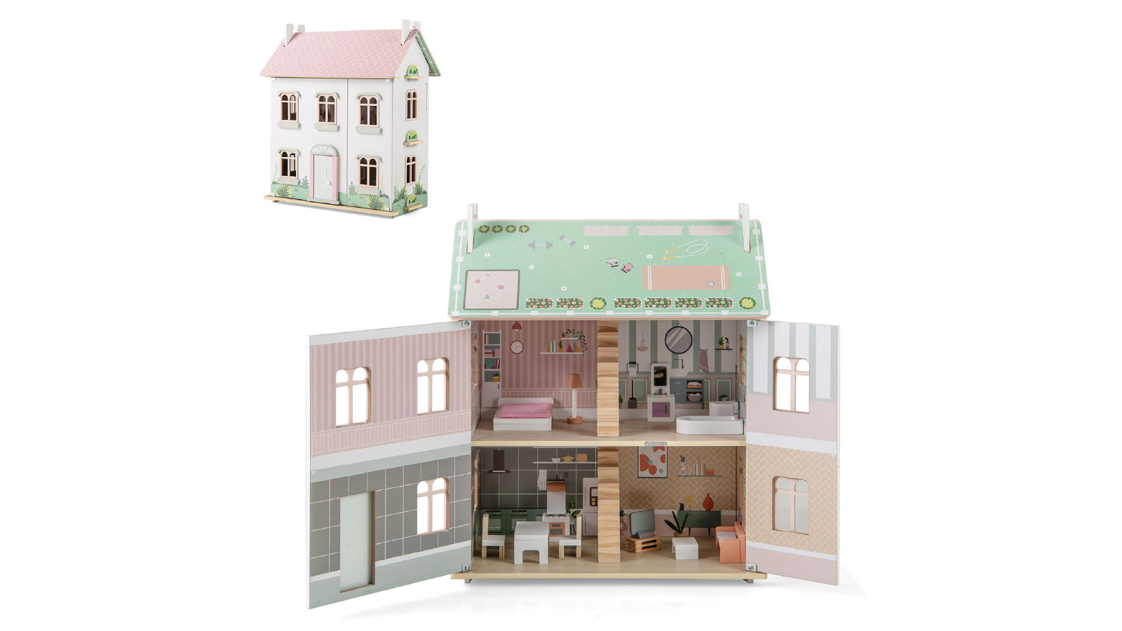 Costway 3 Story Doll House Playset with Rich Furniture AND Accessories DIY Pretend Dream House