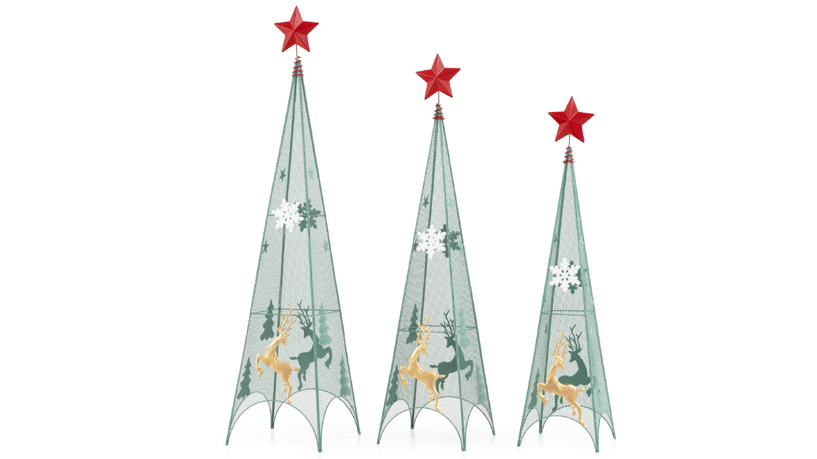 Costway 3 Piece Tower Shaped Artificial Christmas Trees Decoration with Removable Star Toppers DIY