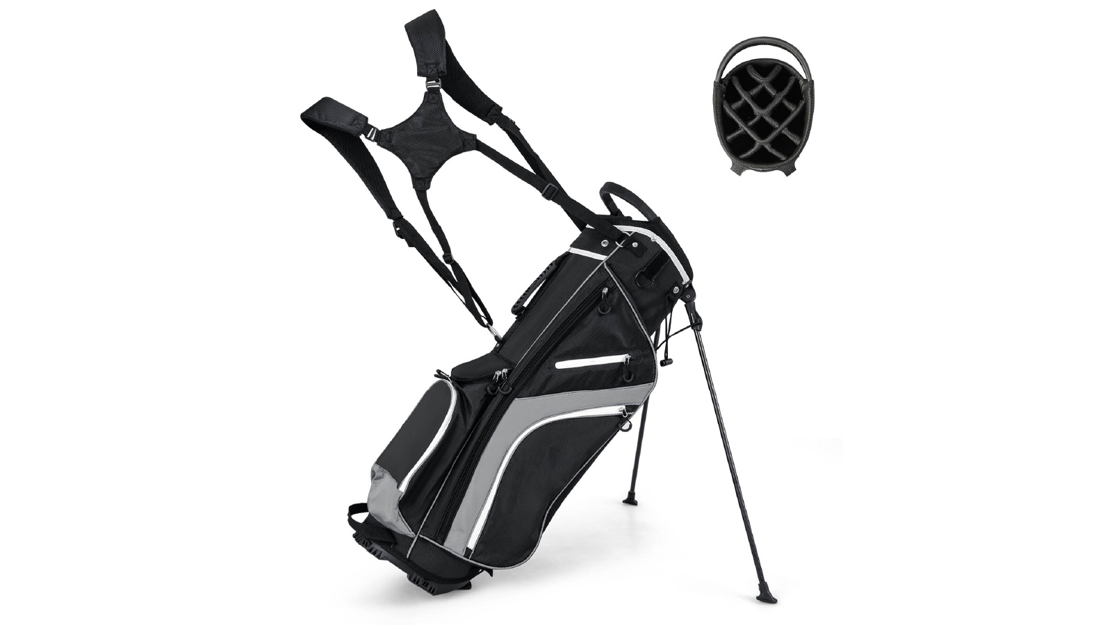 Costway Portable Golf Cart Bag Travel Bag with 14 Full Length Dividers and Rain Hood - Grey
