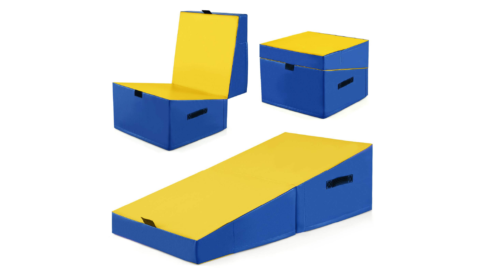 Costway Folding Incline Yoga Mat with Handle EPE Foam PVC Leather - Yellow