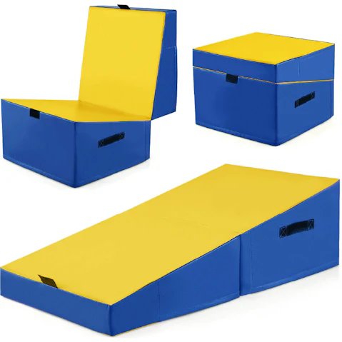 Costway Folding Incline Yoga Mat with Handle EPE Foam PVC Leather - Yellow