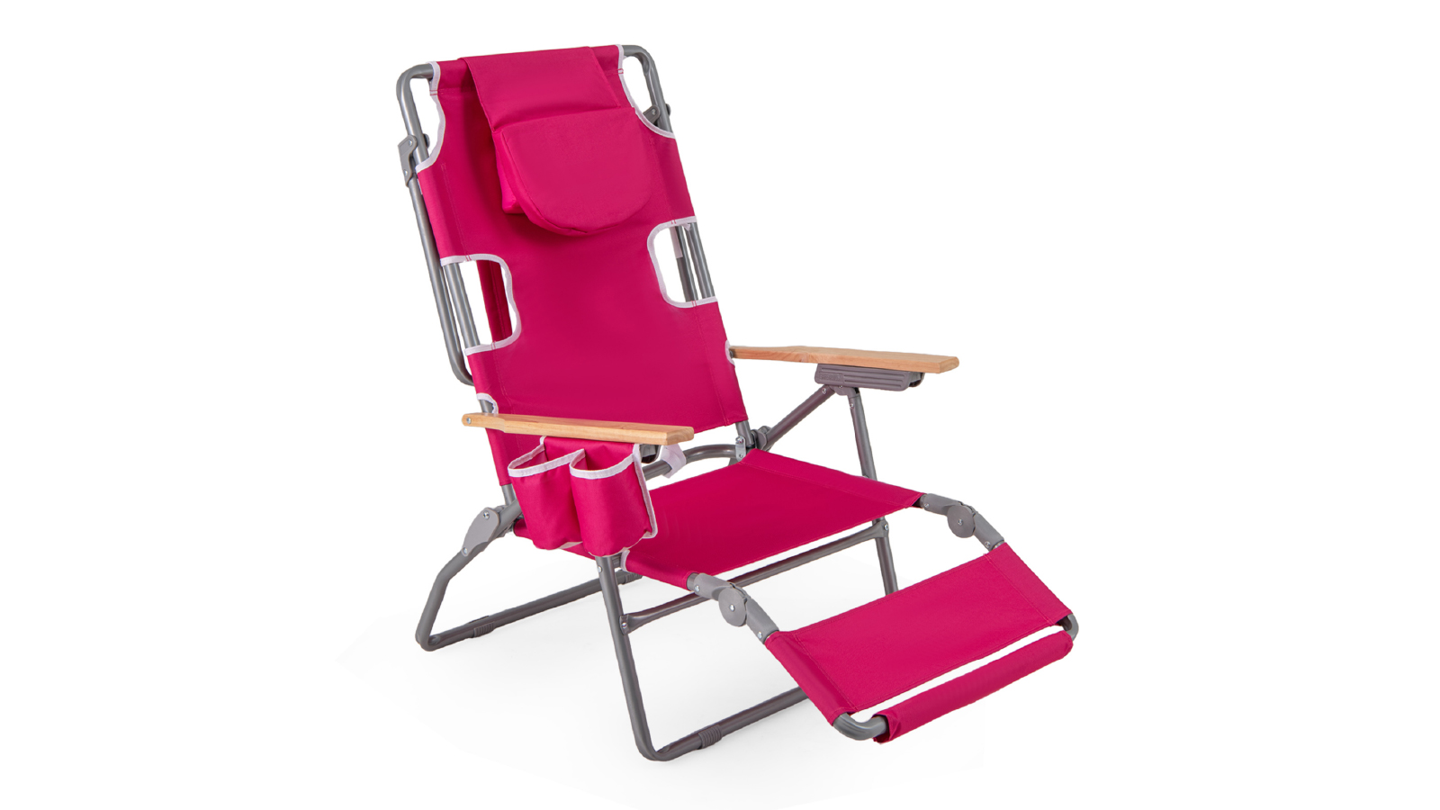 Costway Adjustable Backrest Outdoor Beach Chair with Footrest - Pink