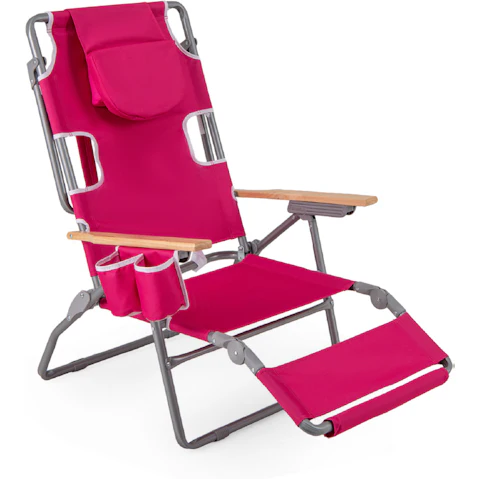 Costway Adjustable Backrest Outdoor Beach Chair with Footrest - Pink