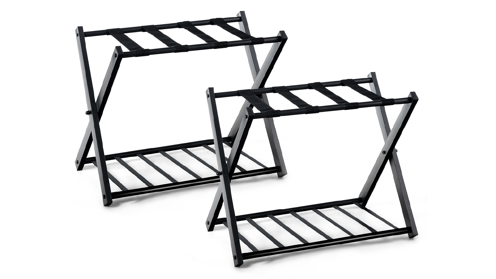 Costway 2 Piece Folding Iron  Stand Luggage Rack with Shelf Bag Suitcase Storage for Motel Hotels