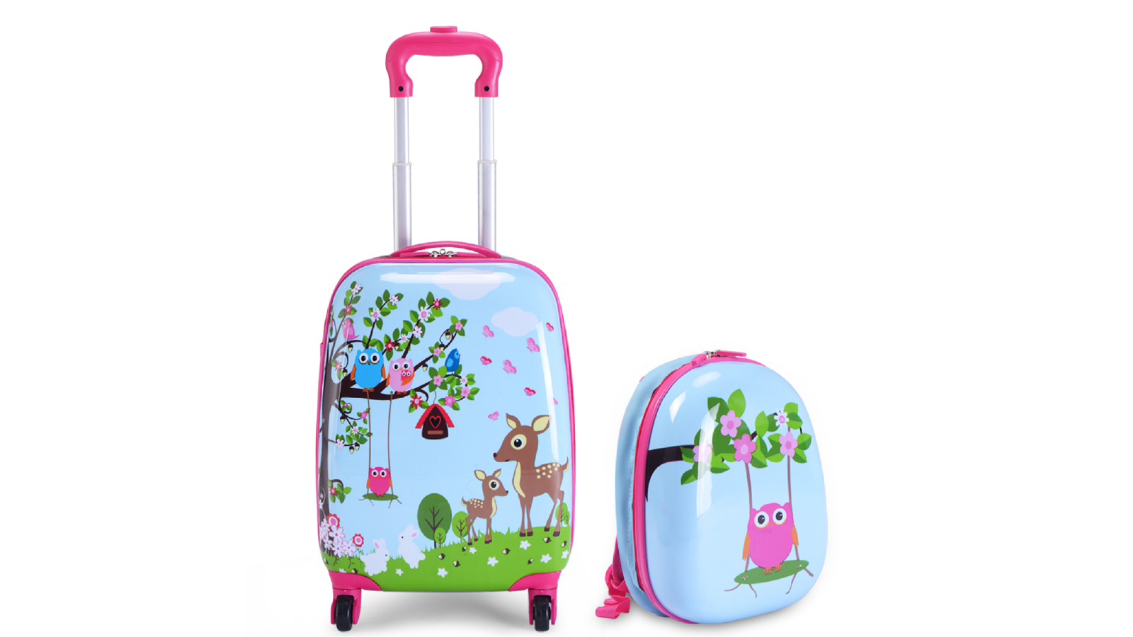 Costway 2 Piece Kids Suitcase Set 16 Inch Suitcase and 13 Inch Backpack Travel Trolley Carry on Bag for Schooling Traveling