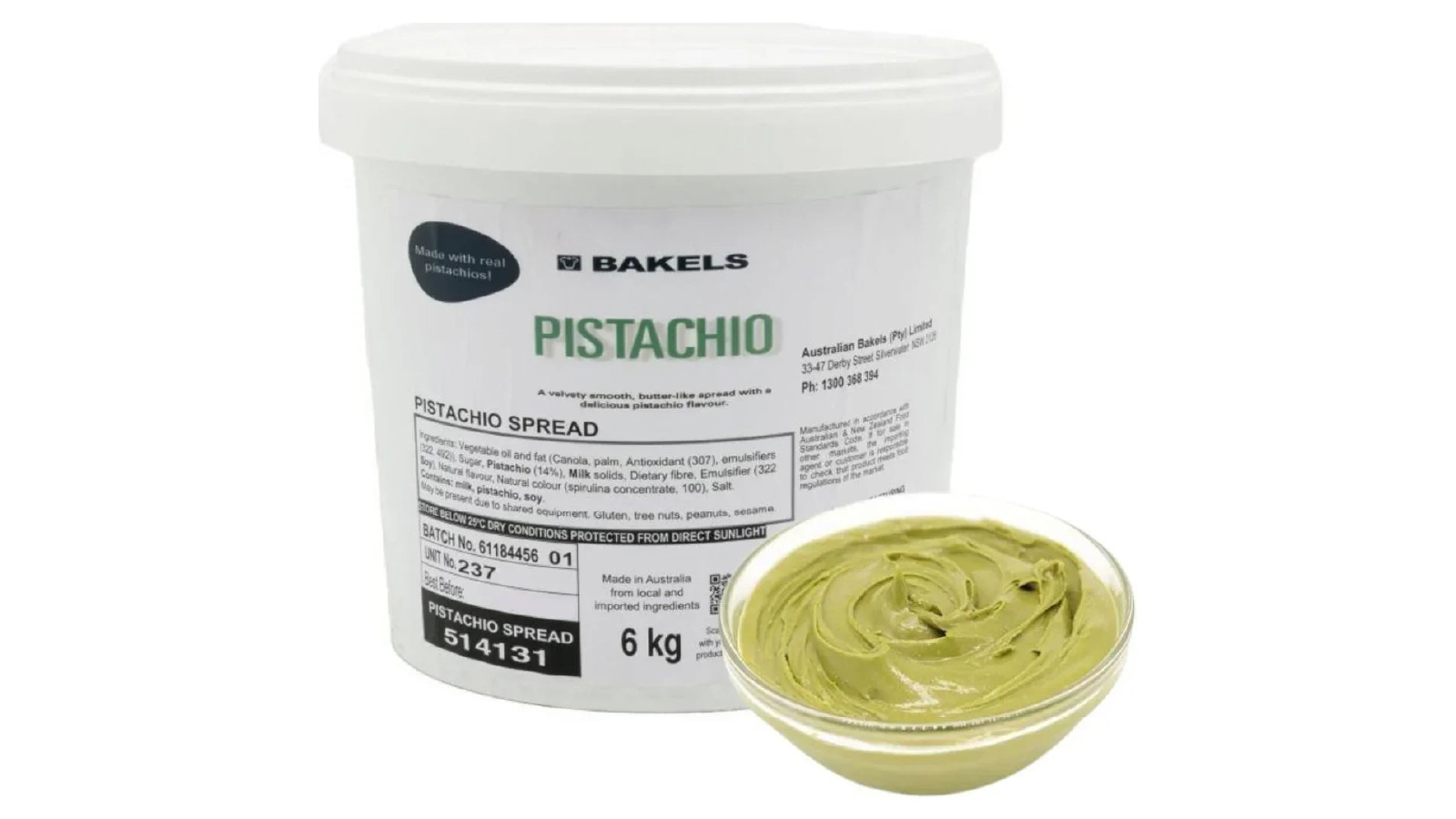 Bakels Bulk Tub Pistachio Spread Made In Australia -  6kg