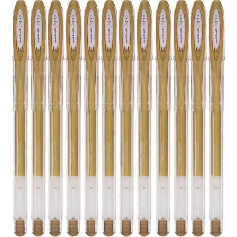 Uni Ball Box of 12 UM120 0.5mm Signo Gel Ink Rollerball Pen - Metallic Gold