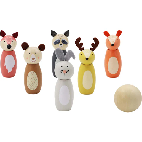 Kaper Kidz Skittles Wooden Animal Bowling Set