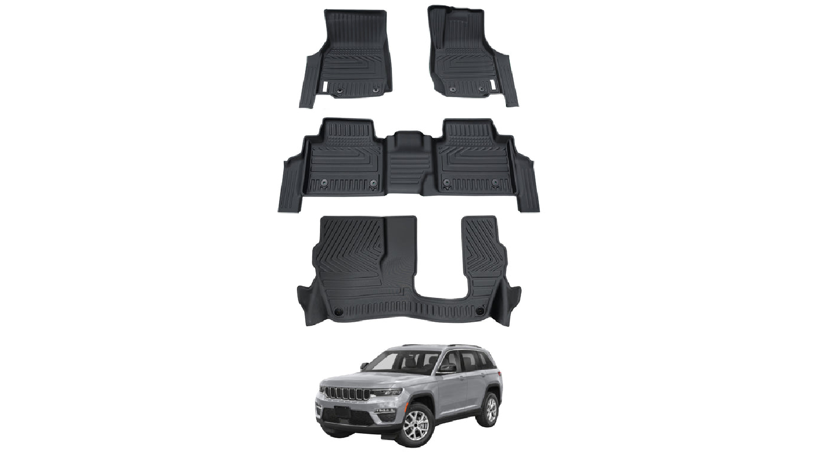 AUSGO 5D Floor Mats for Jeep Grand Cherokee L WL Series 2021 to Onwards 7 Seats 3 Row Set