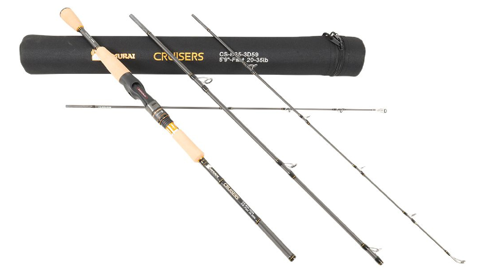 Samurai 3 Piece 5 Feet 9 Inch Cruisers Carbon Fishing Rod Spin Fast - 16 to 25lb