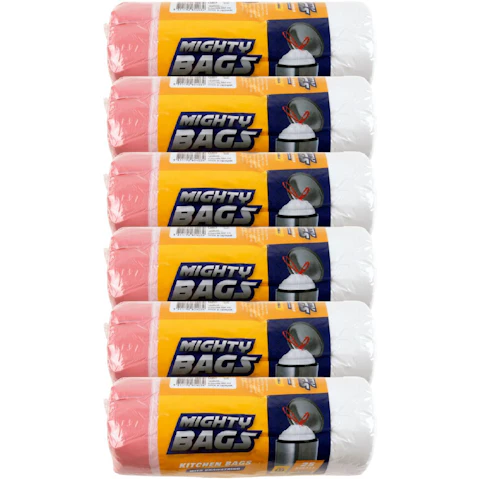 Mighty Bags 6 Pack of 44 x 55cm White HDPE Garbage Bags Scented - 12L