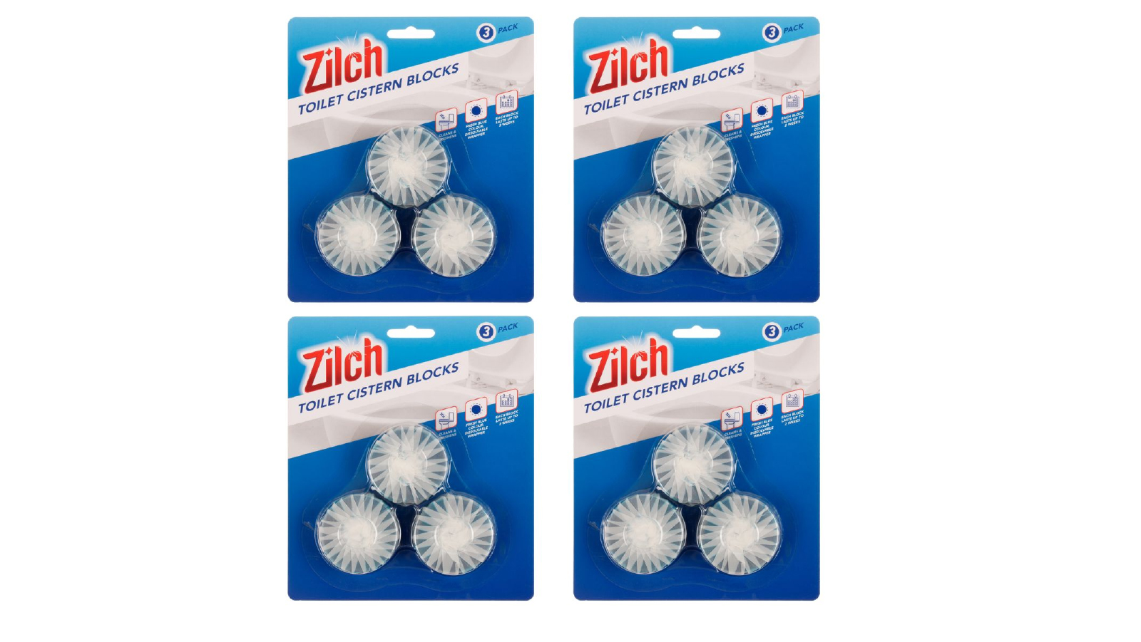 Zilch 3 Pack 4 Toilet Cistern Block Long Lasting - Blue 