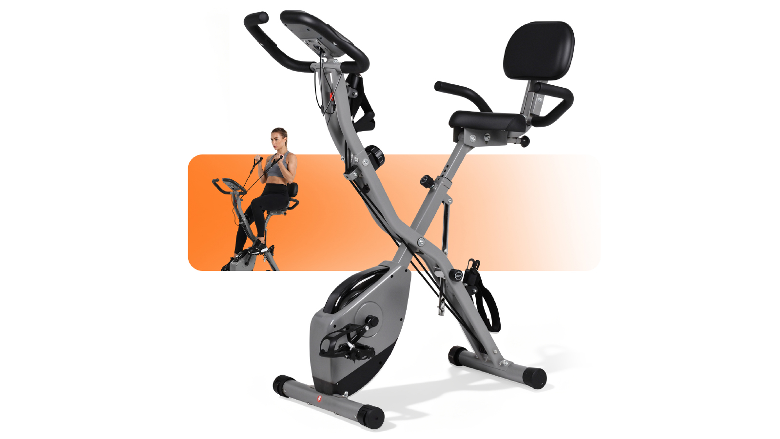 Advwin Foldable Stationary Bike for Home Gym Workout with Back Support