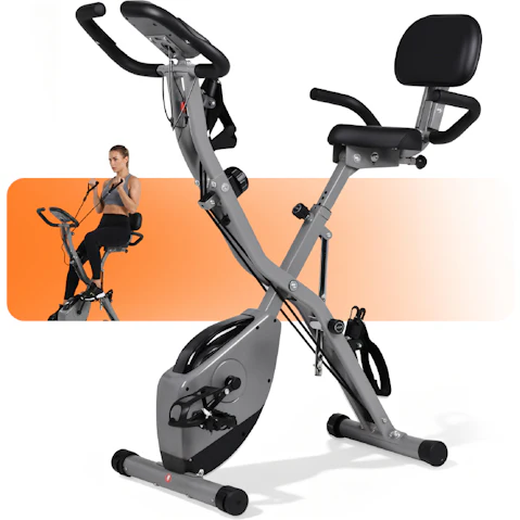 Advwin Foldable Stationary Bike for Home Gym Workout with Back Support