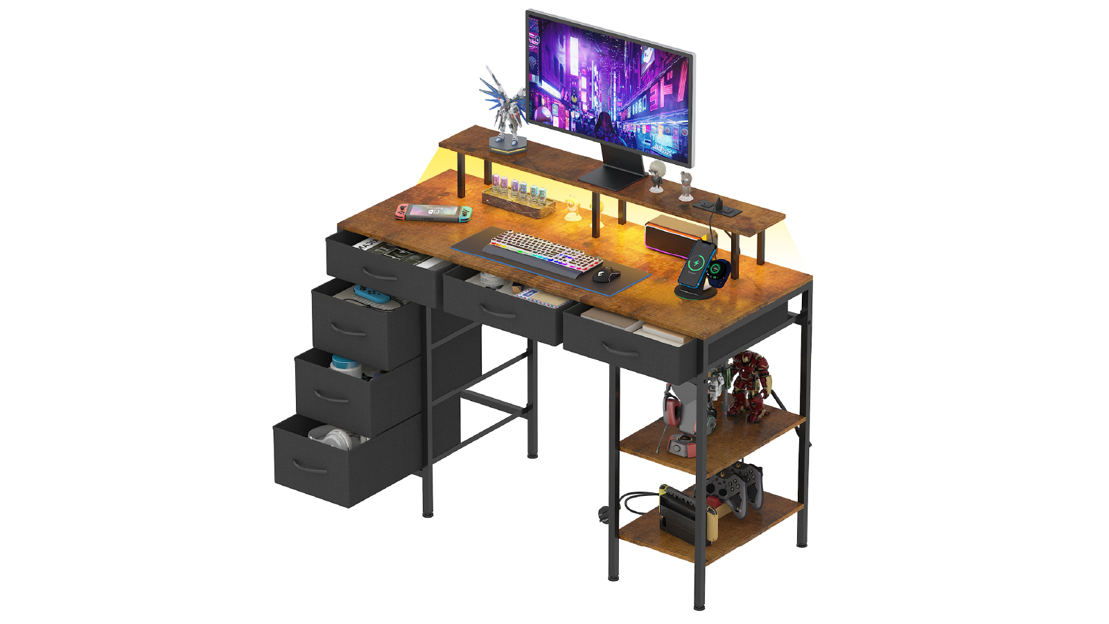 Advwin 120cm LED Gaming Computer Desk with Drawers 