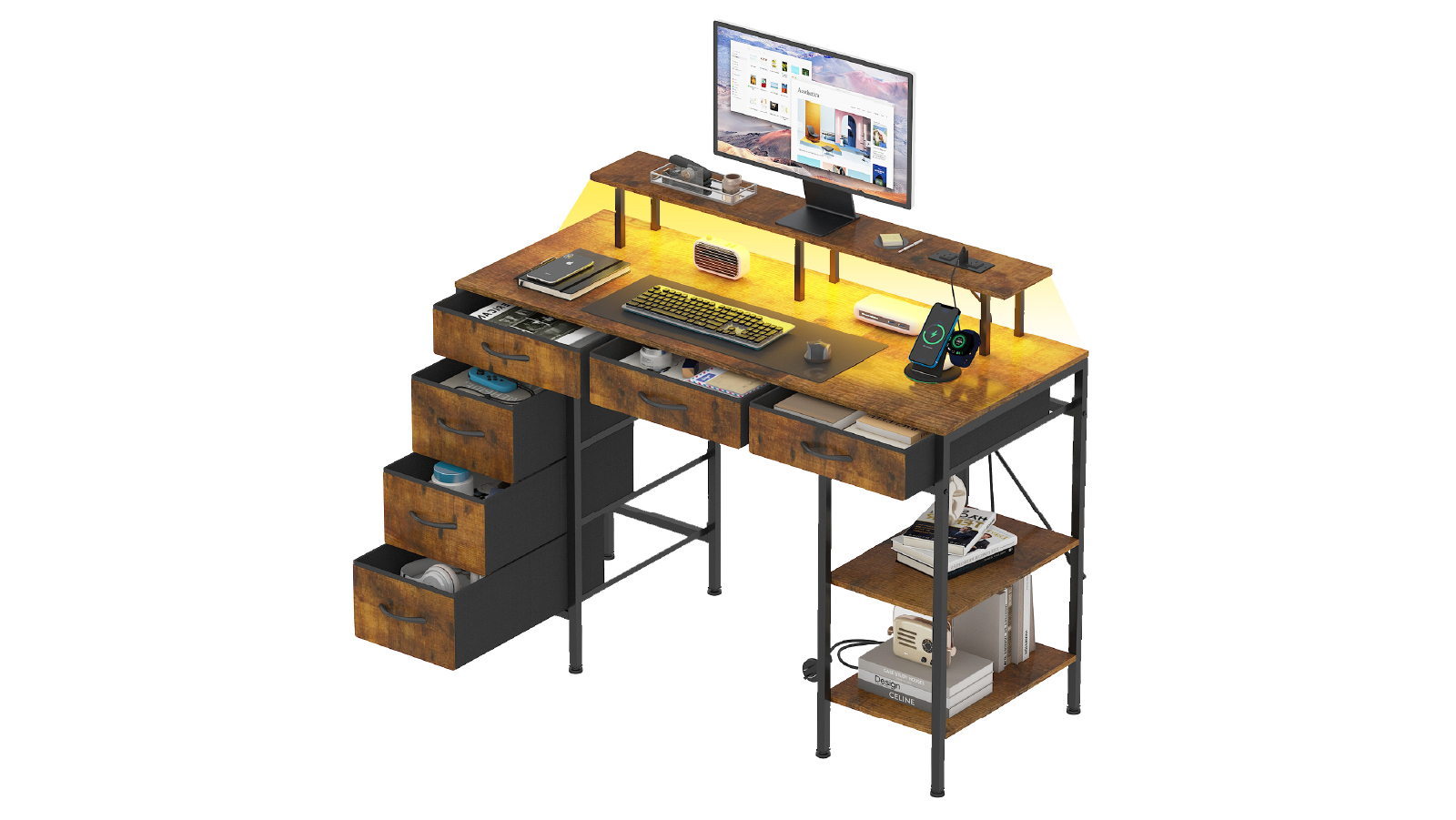 Advwin 120cm LED Gaming Desk with Drawers