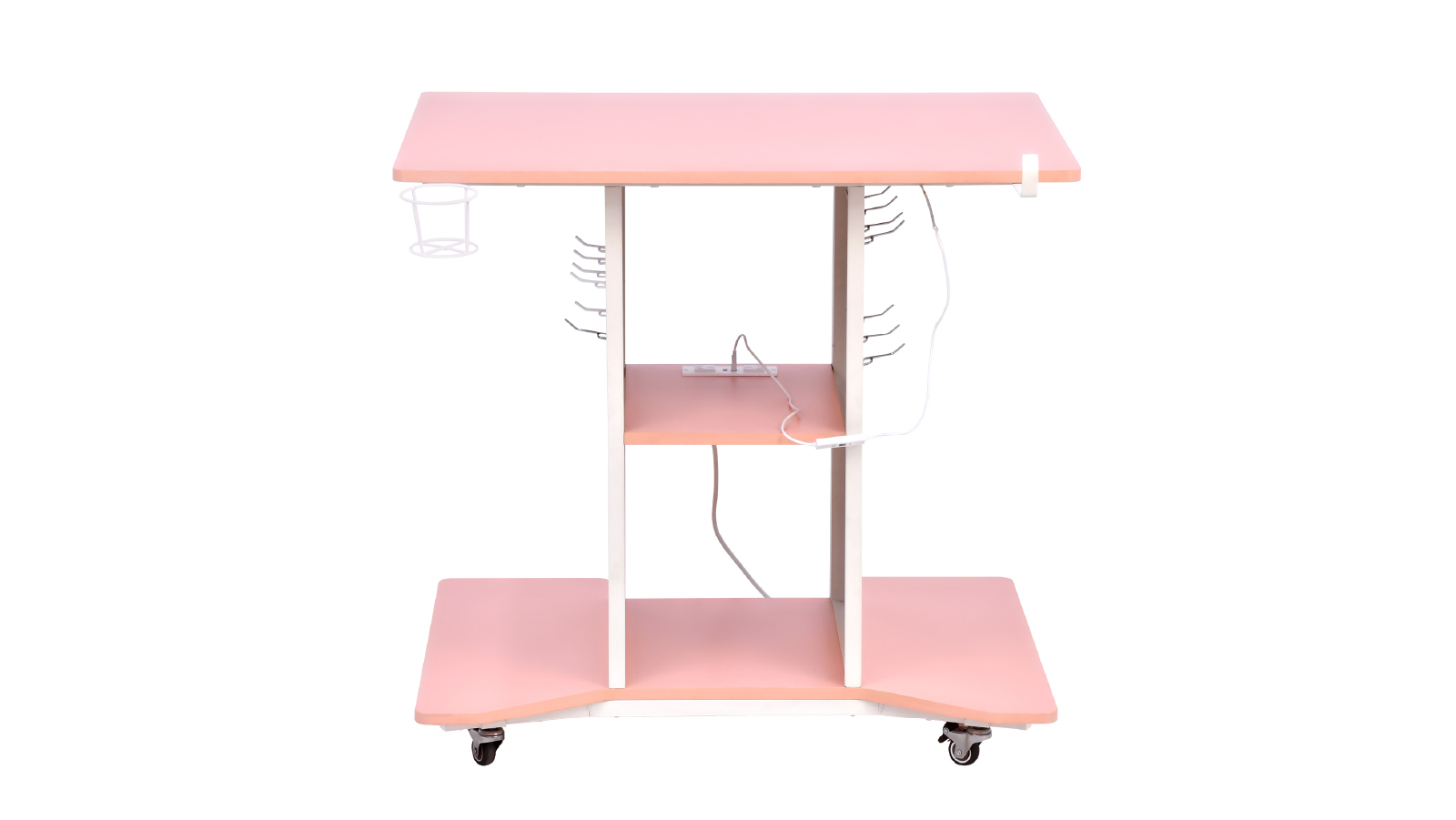 Advwin 80cm Movable Gaming Desk with LED Lights and Power Outlet for Small Spaces - Pink