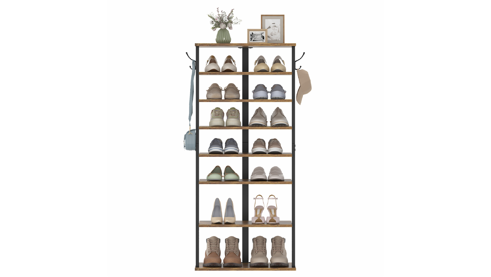Advwin 8 Tier Vertical Shoe Rack Tower - Walnut