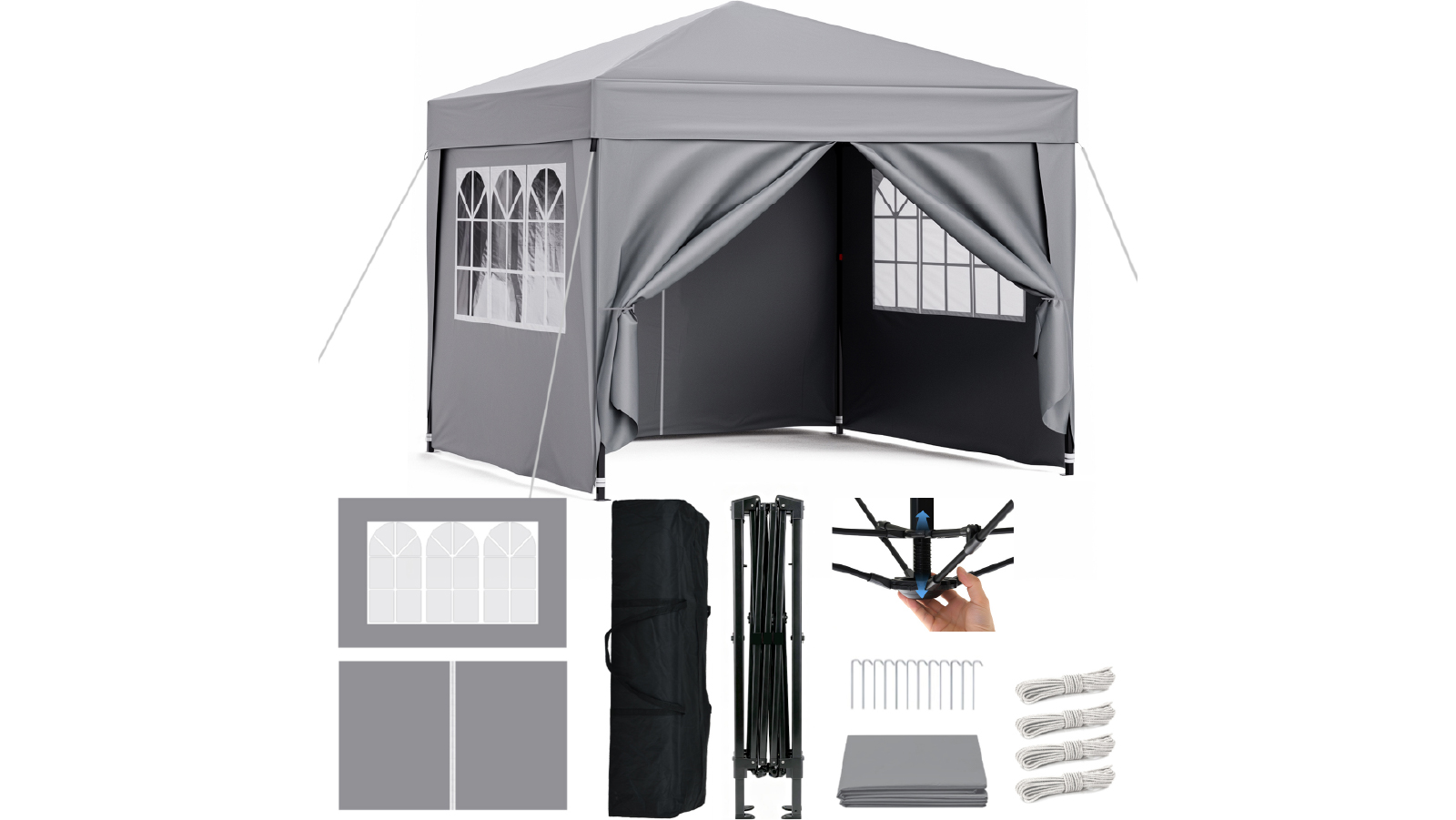Advwin 3 x 3m Pop up Canopy Tent with 4 Removable Sidewalls, Adjustable Height Water Resistant and UV - Grey