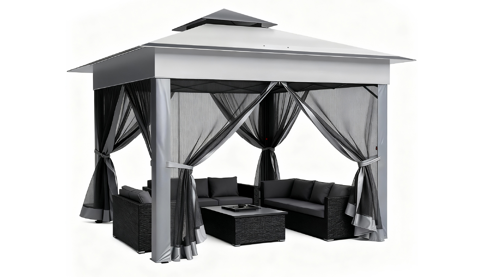 Advwin 3.3 x 3.3m Pop-up Folding Patio Gazebo with 4 Mesh Panels, Double Tiered Roof Canopy Tent, Water Resistant and UV - Grey