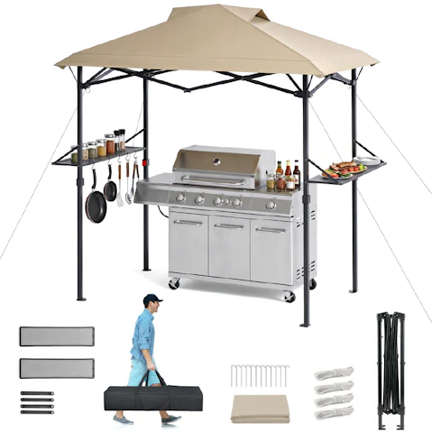 Advwin Outdoor Foldable Patio Canopy Tent with 2 Side Shelves for Backyard Lawn