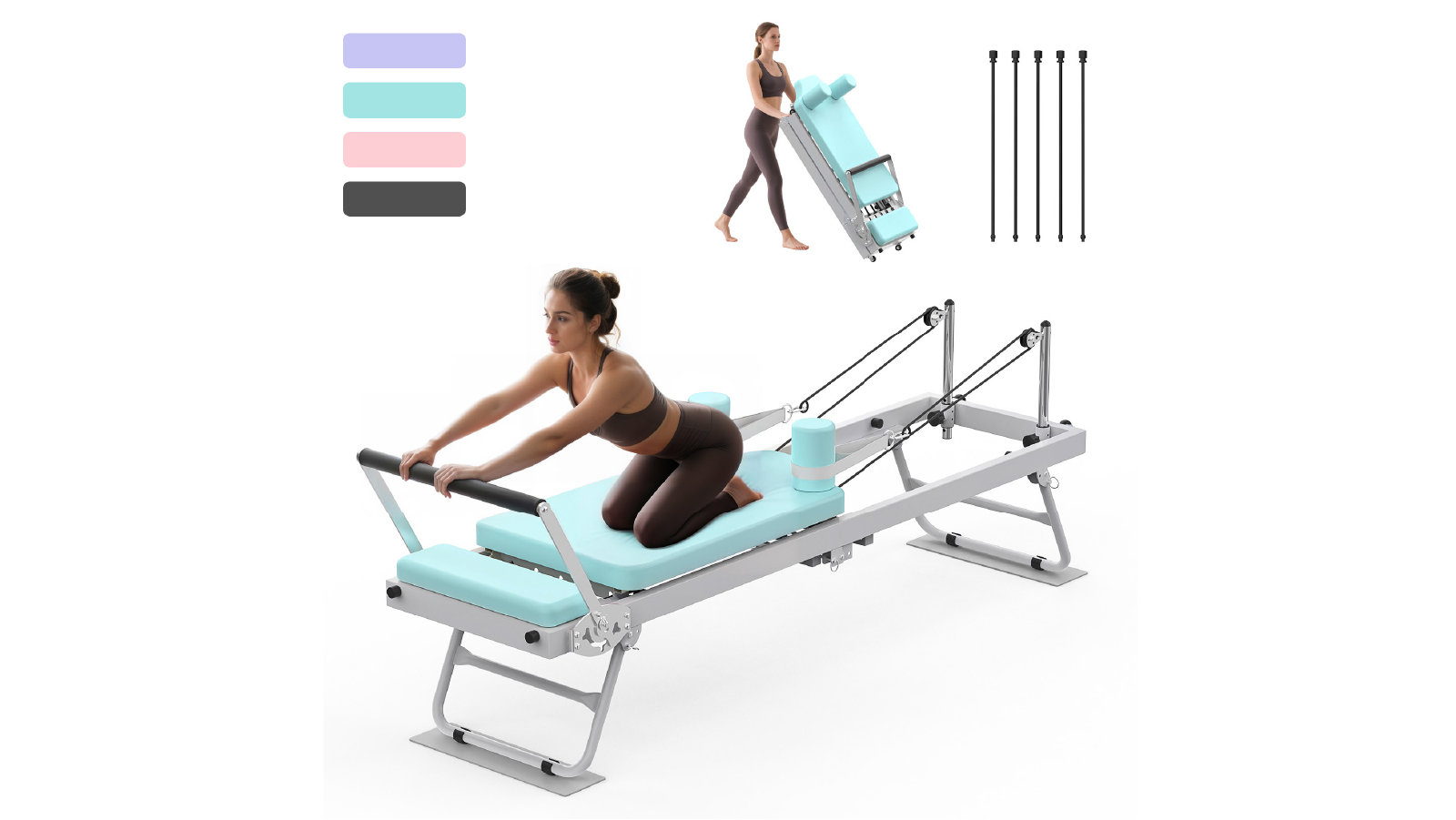 Advwin 120kg Capacity Foldable Pilates Exercise Equipment for Home Gym - Cyan