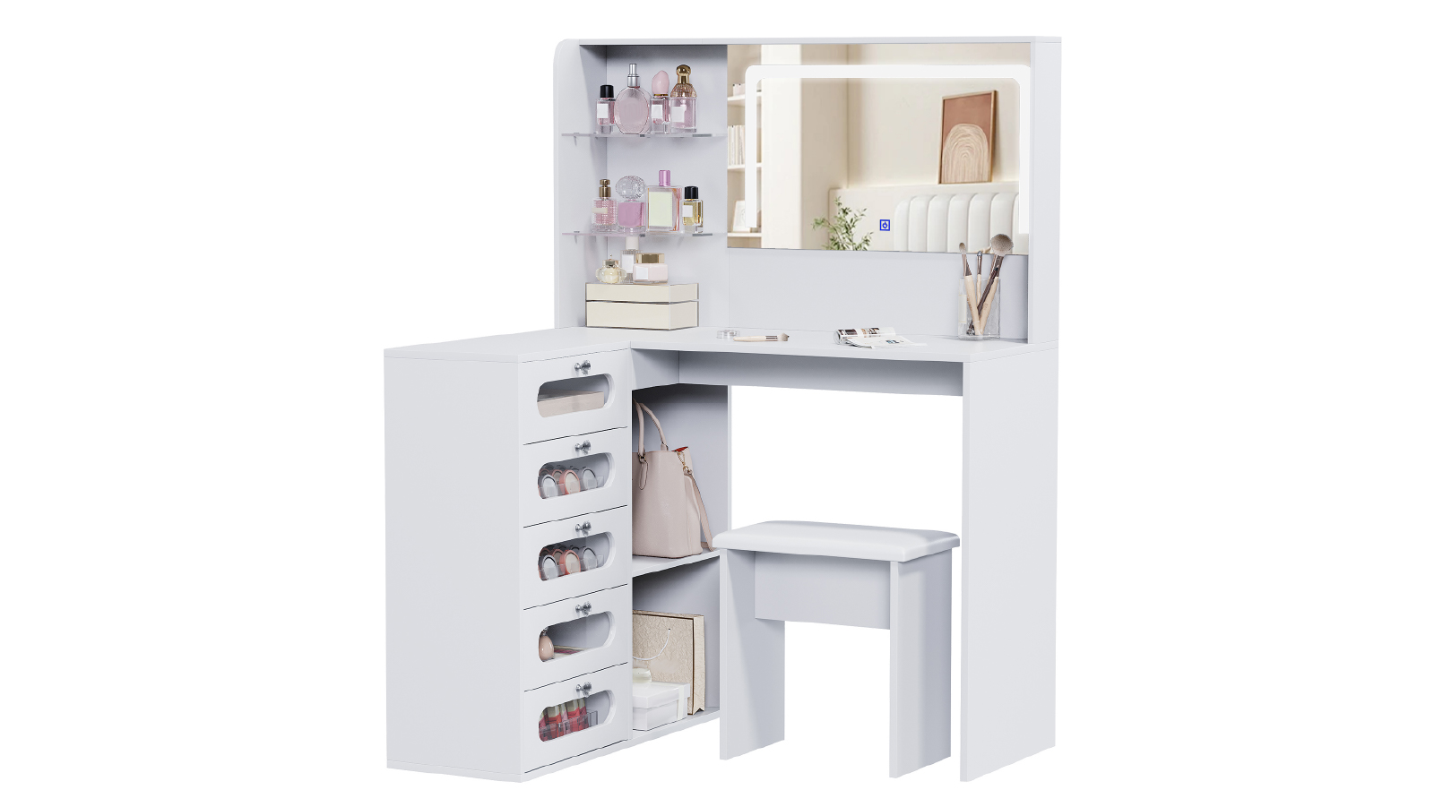 Advwin Makeup Vanity Desk Set with 5 Drawers - White