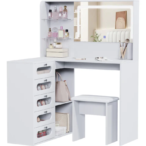 Advwin Makeup Vanity Desk Set with 5 Drawers - White