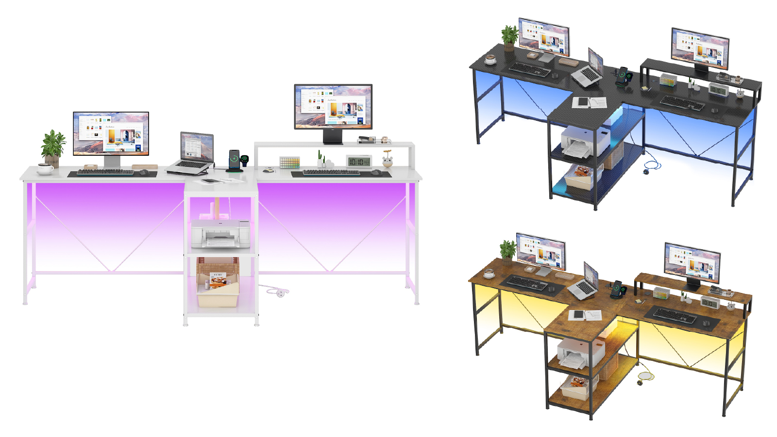 Advwin 2 Person Gaming Desk Long Office Computer Desk with LED Light and Power Outlet