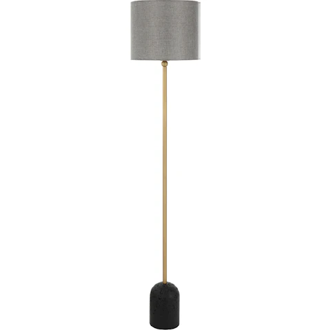 Pretty & Practical Huelva Black Travertine Floor Lamp with Dark Brass and Grey Shade Detailing