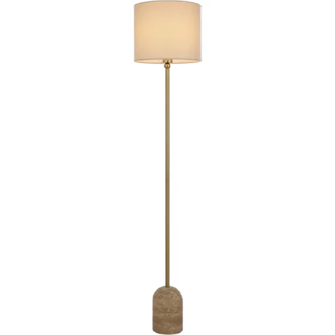 Pretty & Practical Segovia Beige Travertine and Gold Floor Lamp with Cream Shade for Warm Glow