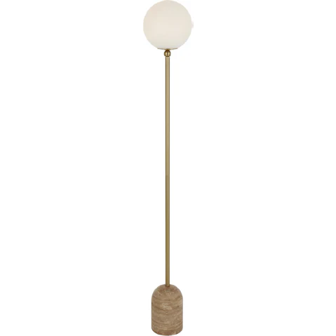 Pretty & Practical Bellamont Beige Travertine Floor Lamp with Antique Gold and Opal Shade