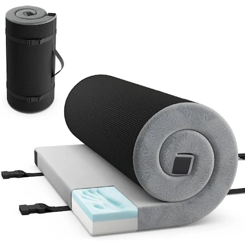 Costway Foldable Memory Sponge Camping Mattress with Cushion Roll up Sleeping Pad - Grey