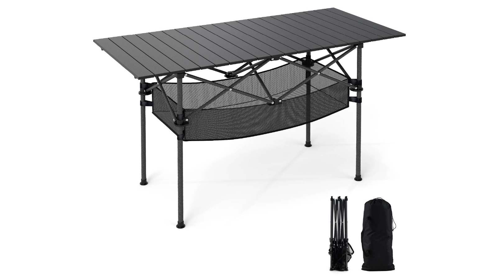 Costway Aluminum  Patio Folding Camping Table with Portable Carry Bag - Black