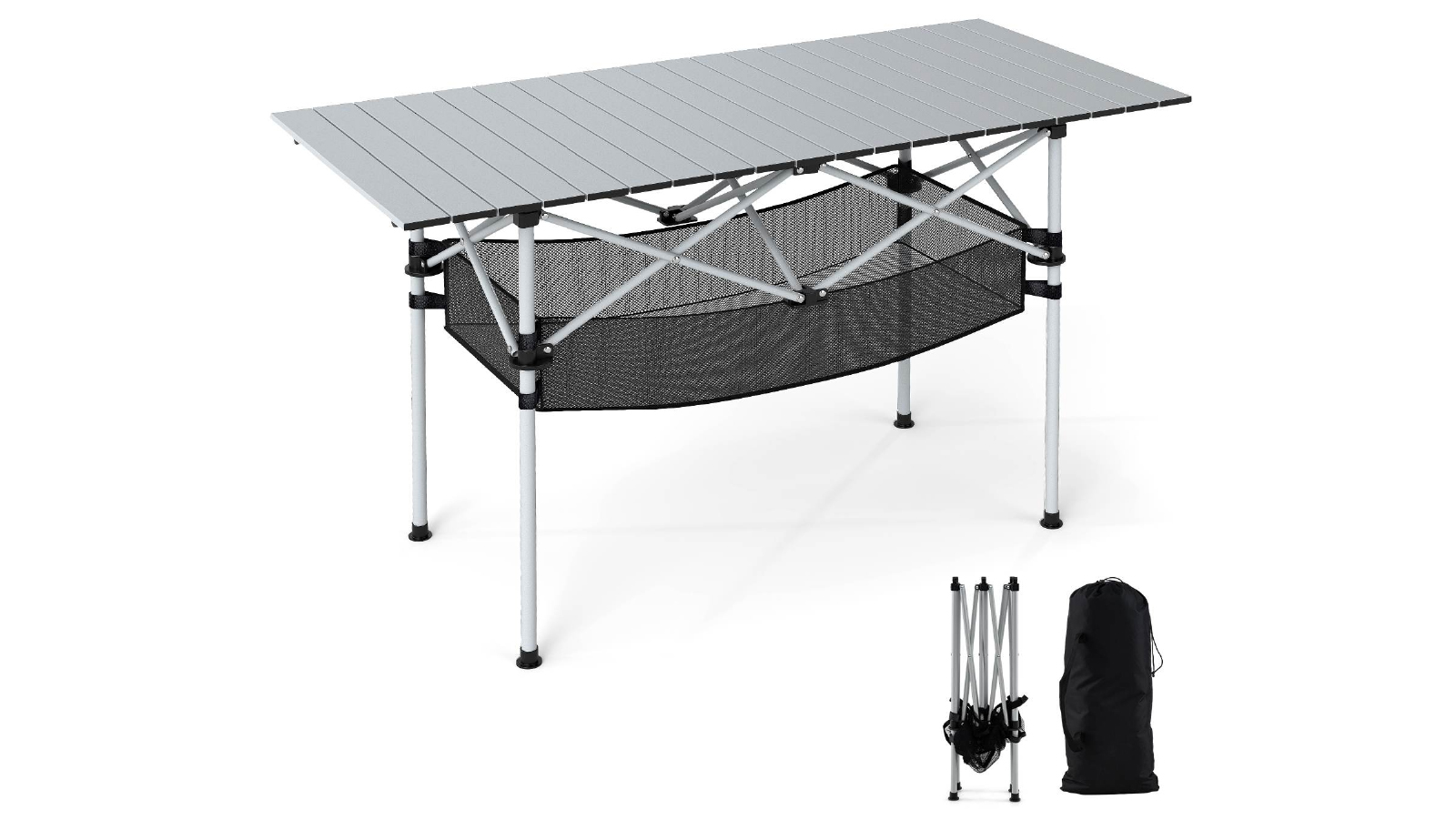Costway Aluminum Patio Folding Camping Table with Portable Carry Bag - Silver