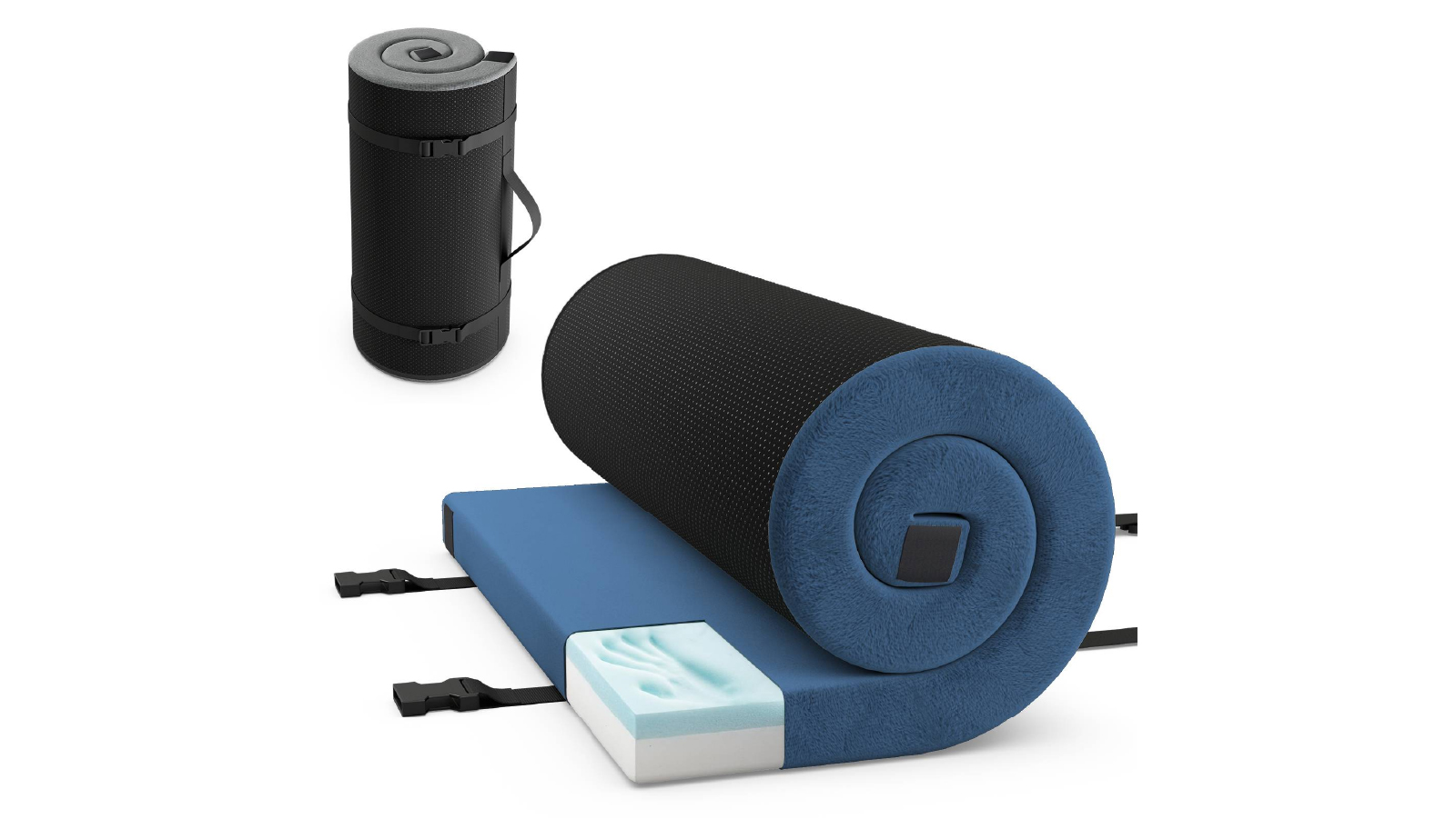 Costway Foldable Memory Sponge Camping Mattress with Cushion Roll up Sleeping Pad - Blue