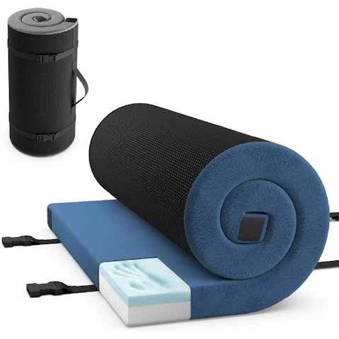 Costway Foldable Memory Sponge Camping Mattress with Cushion Roll up Sleeping Pad - Blue