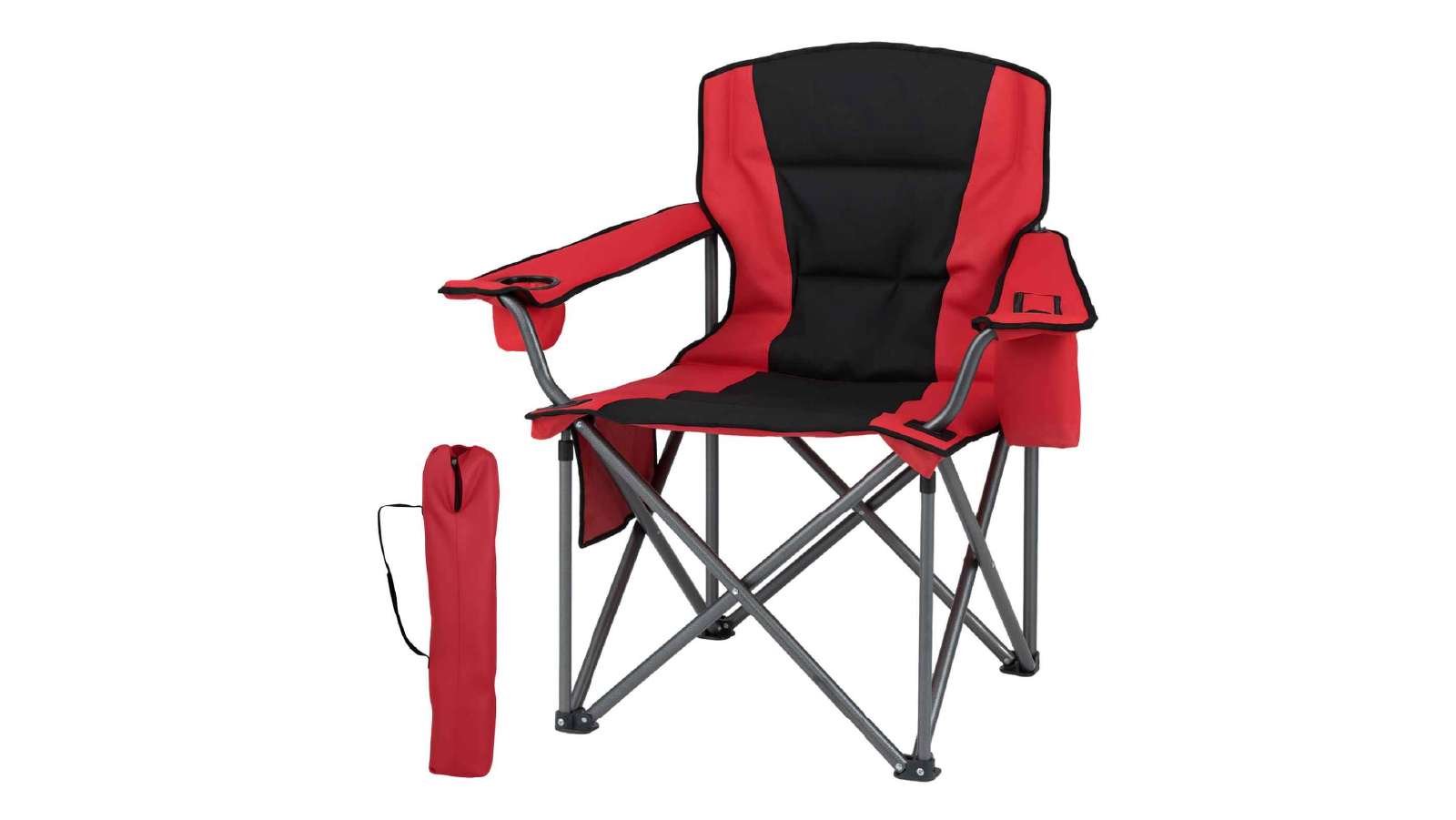 Costway Folding Camping Chair with Zippered Cooler Pouch Side Storage - Red