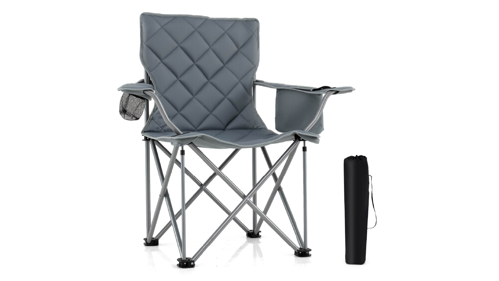 Costway  Portable Oversized Camping Chair with Cup Holder Cooler & Carry Bag - Grey