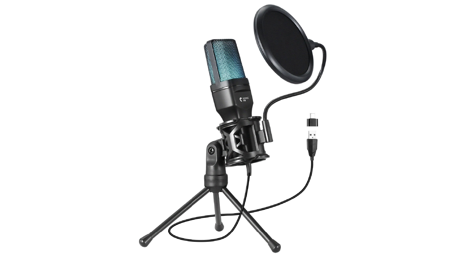 USB Podcast Microphone PC Mic Computer Condenser with Tripod Stand 