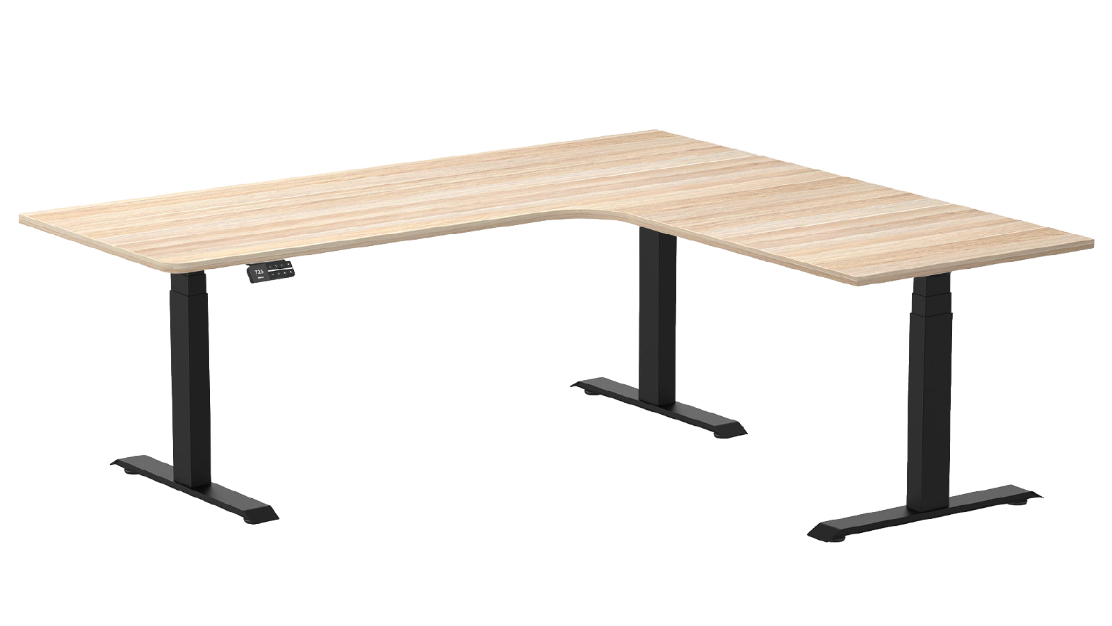 Desky 200 x 180cm Classic Oak L-Shape Melamine Sit Stand Desk - Matte Black