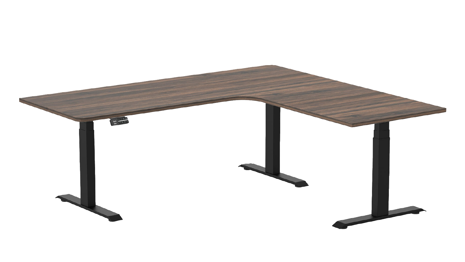 Desky 200 x 180cm Jarrah Legno L Shape Melamine Sit Stand Desk - Matte Black