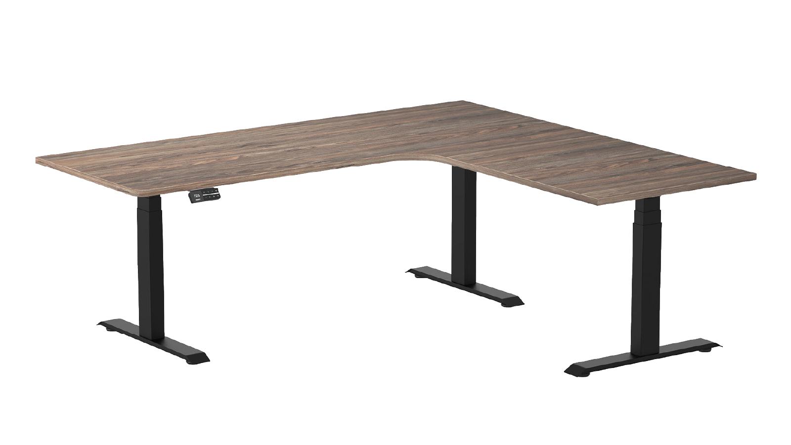 Desky 200 x 180cm Natural Walnut L Shape Melamine Sit Stand Desk - Matte Black