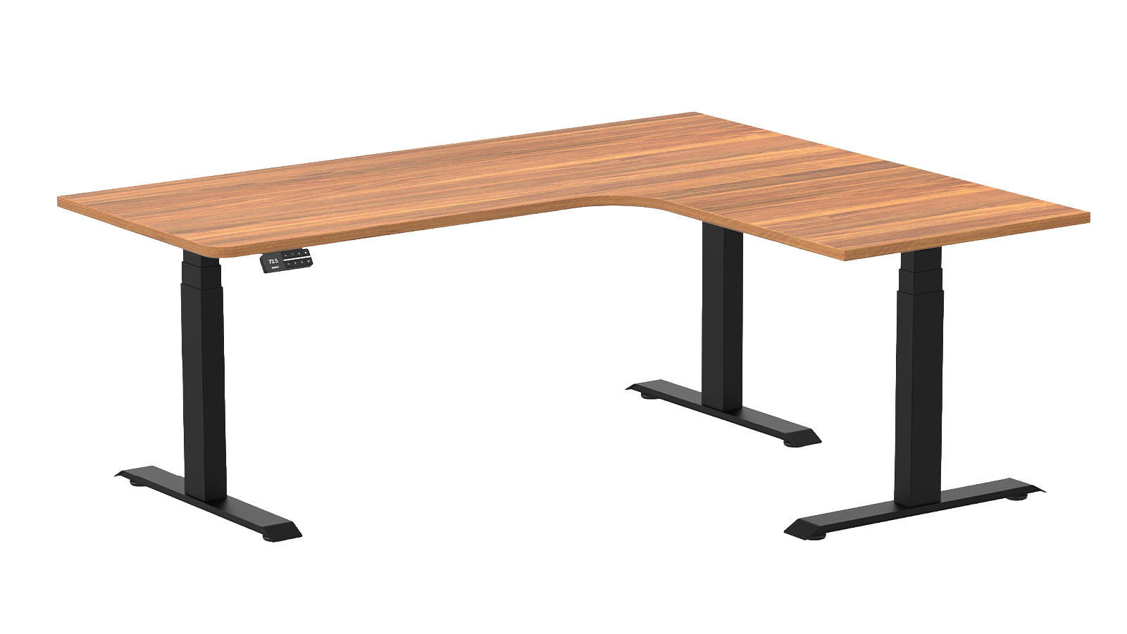 Desky 180 x 150cm Prime Oak L Shape Melamine Sit Stand Desk -  Matte Black