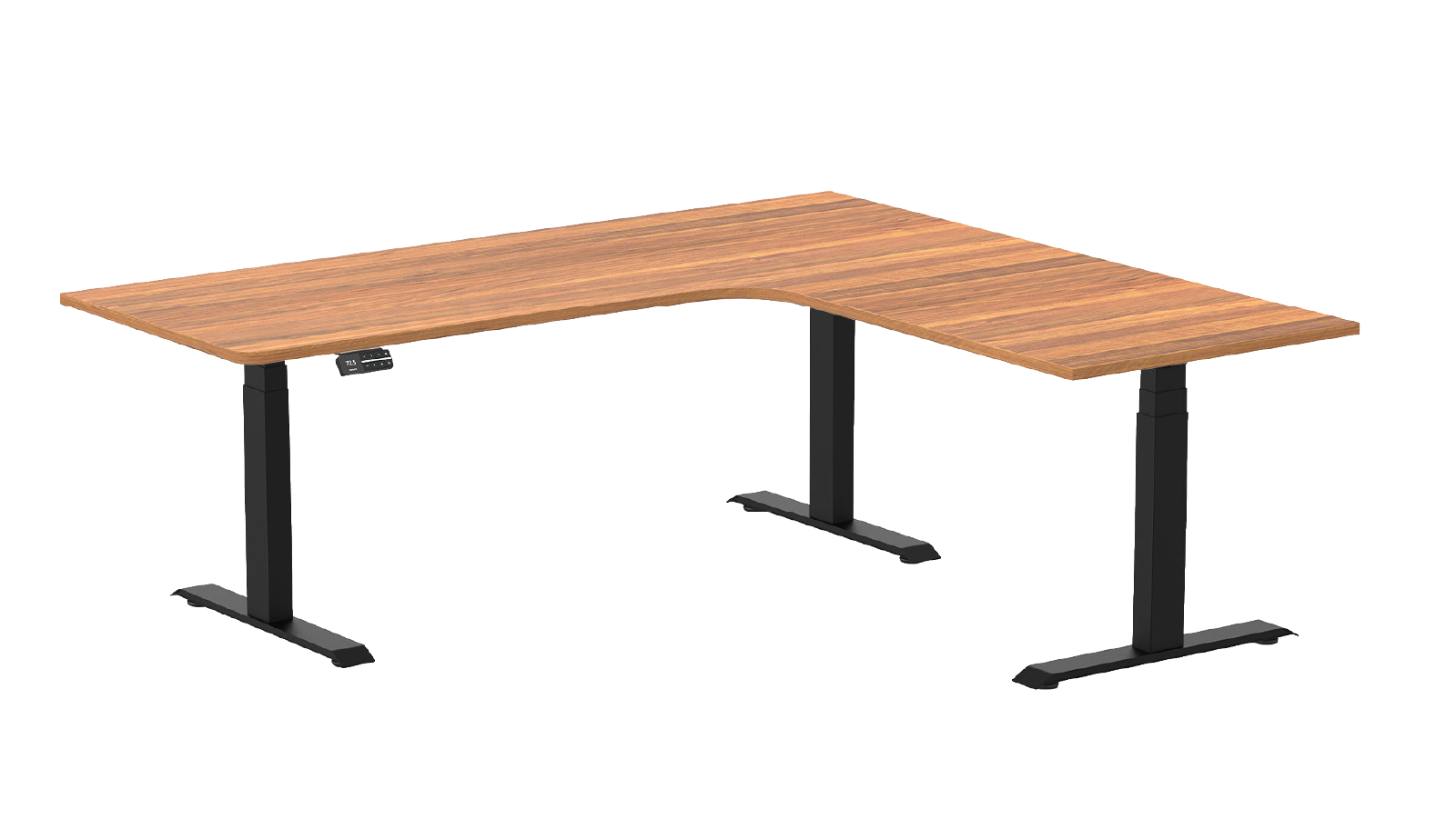 Desky 200 x 180cm Prime Oak L Shape Melamine Sit Stand Desk - Matte Black